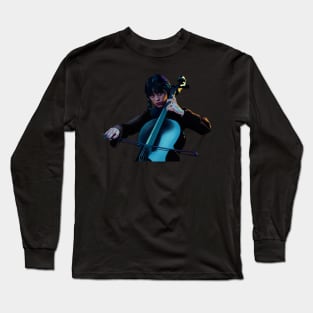 Wednesday Playing Cello Digital Painting Long Sleeve T-Shirt